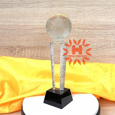 Cúp pha lê giải thưởng bóng đá thân trụ sần H = 270 mm